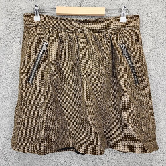 Burberry Brit Womens 10 Beige/Black Wool Blend Contoured Waist A-Line Mini Skirt - Picture 1 of 9
